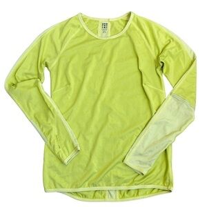 Title Nine Switzer Athletic Running Long Sleeve Top Neon Yellow Micro Striped XS